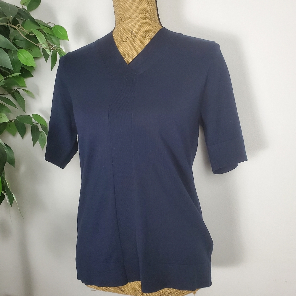 Pendleton Women’s Silk V-Neck Short Sleeve Top Navy Blue Small